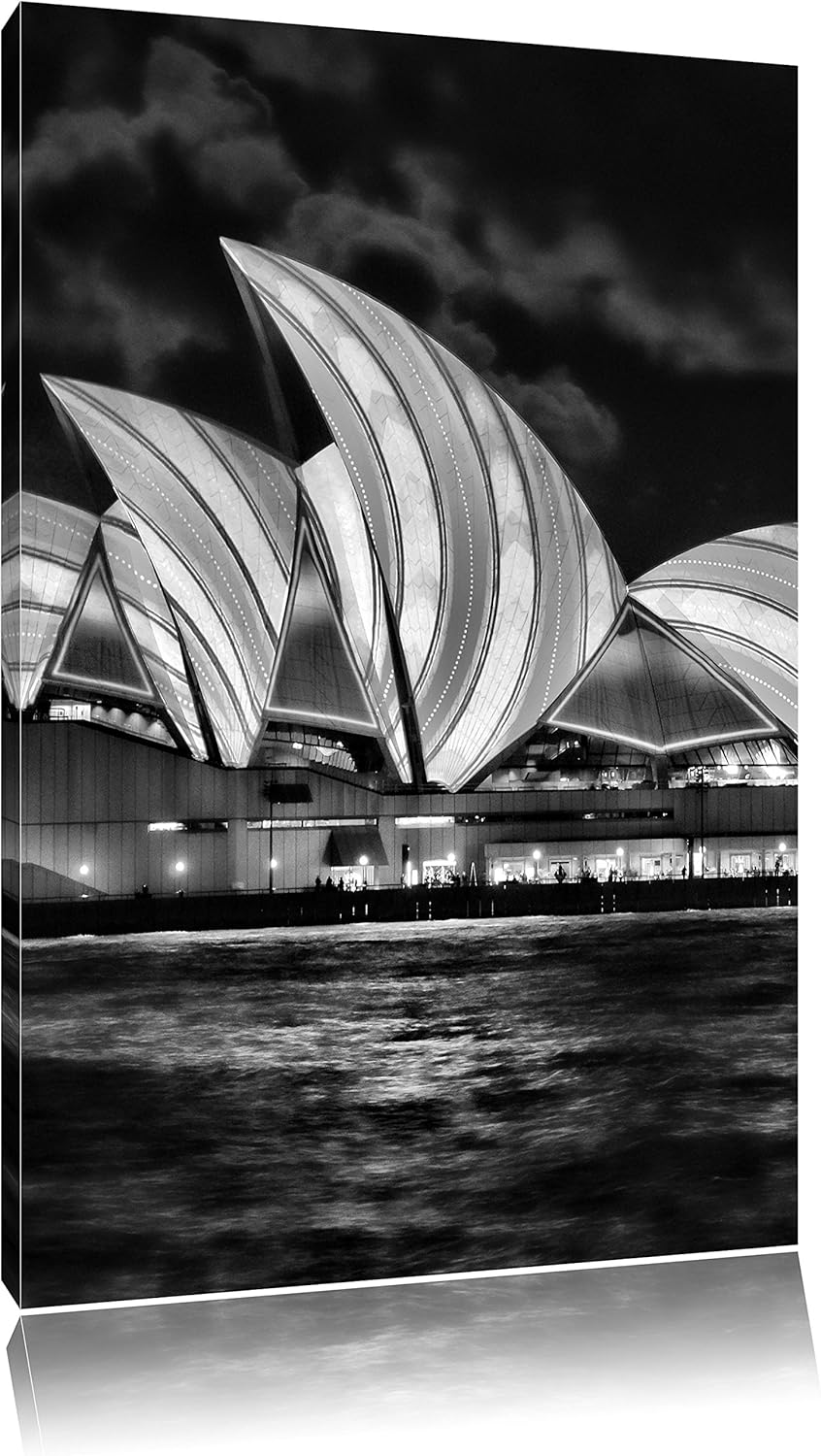 Pixxprint Monocrome, Sydney Opera House blau gelbe Streifen, Format: 100x70 auf Leinwand, 100x70