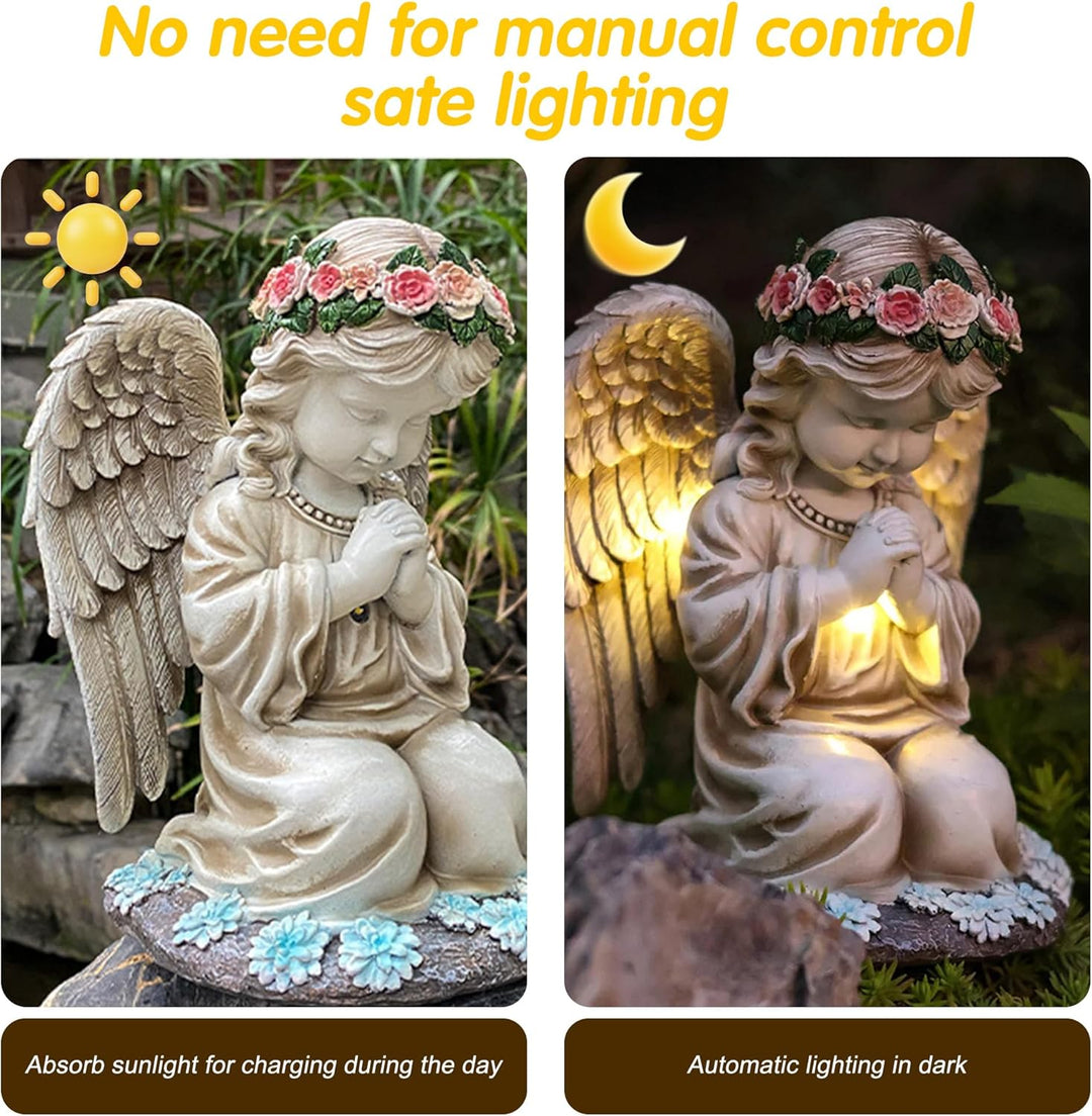 Solar Engel Gartenstatuen,LED Fairy Engel Figur,Wetterfest Grabschmuck für Friedhof, Fairy Engel Sku