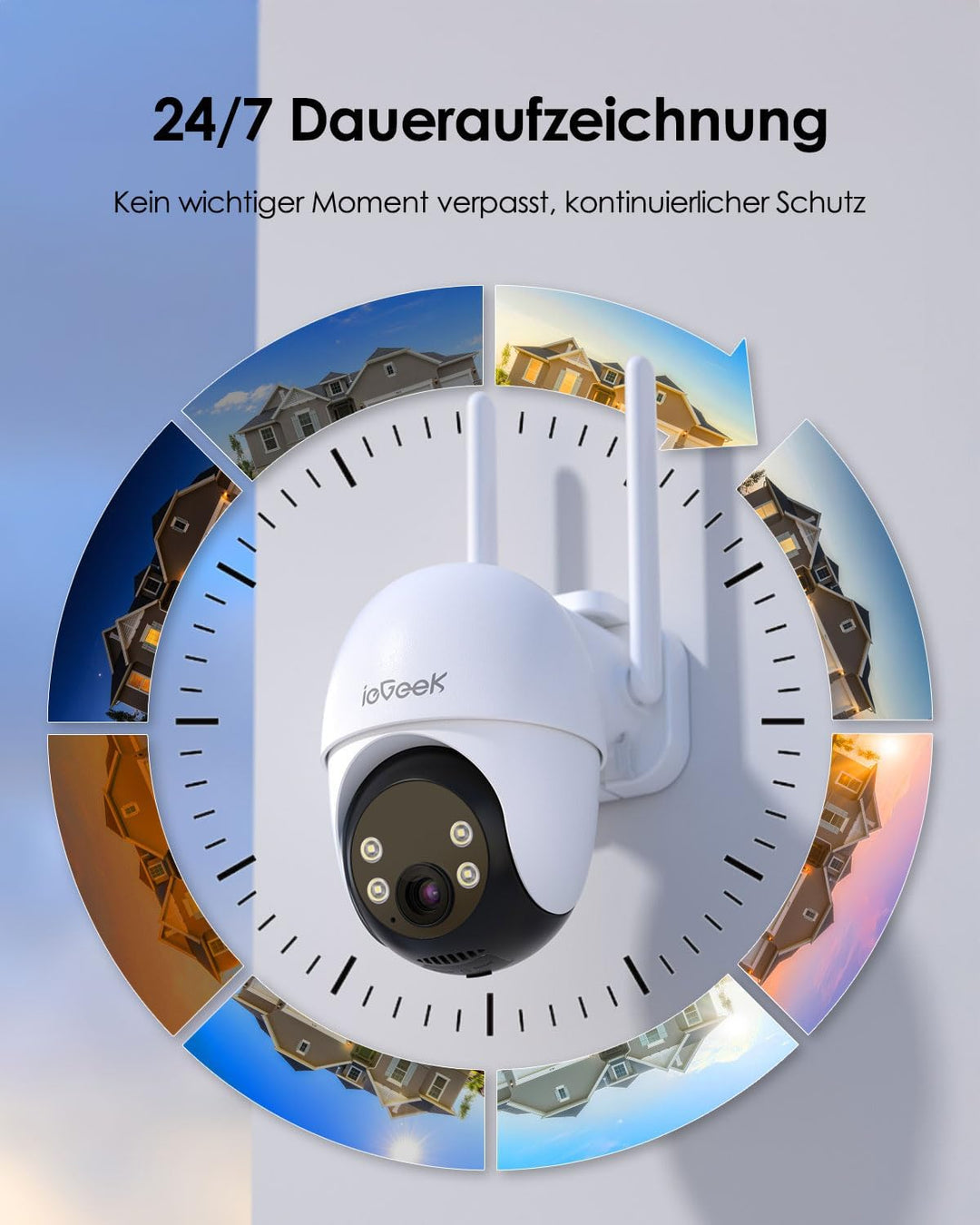 ieGeek 24/7 Aufzeichnung AOV 4G LTE Überwachungskamera Aussen mit SIM ohne WiFi, 360° PTZ, 2K 3MP, K
