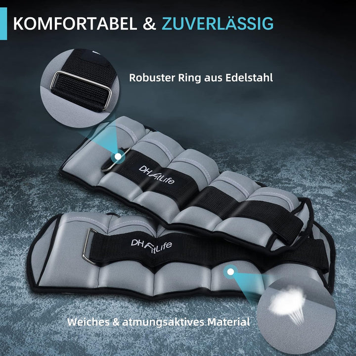 DH FitLife 2er-Set Fussgelenk Gewichtsmanschetten mit verstellbaren Gewichten für Beine | 2 Variatio