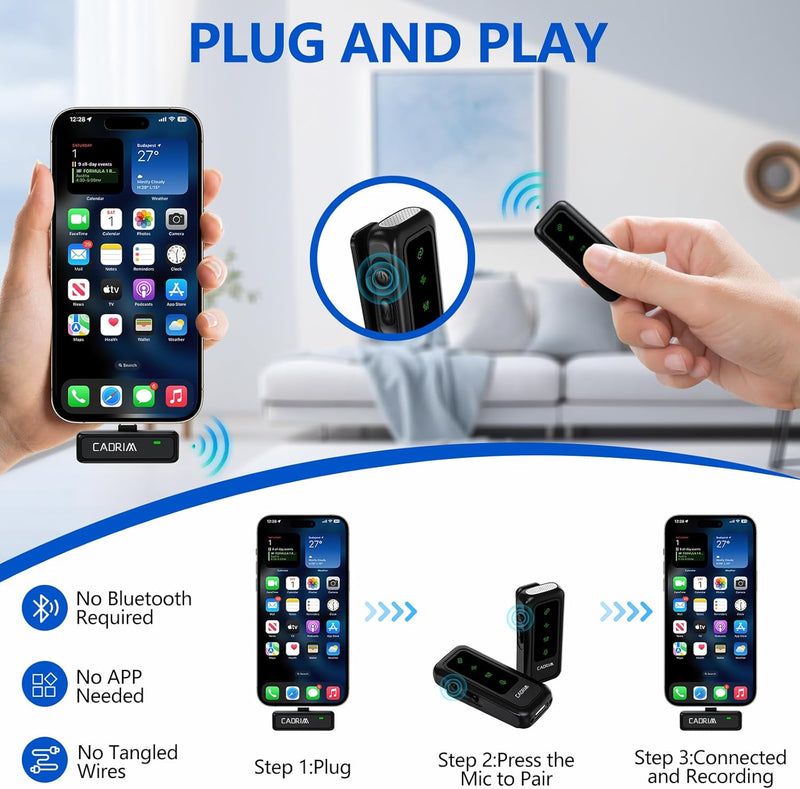 Kabelloses Lavalier Mikrofon für iPhone/Android mit 500mAh Ladekoffer und LED Bildschirmanzeige,Hand