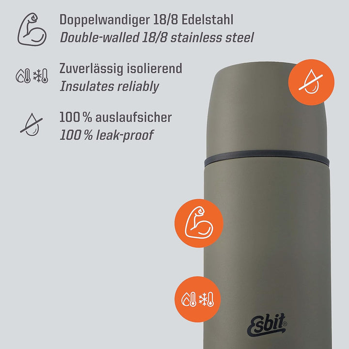 Esbit Classic Isolierflasche - Thermoskanne für warm &amp; kalt - Thermosflasche mit 2 Bechern - Trinkfl