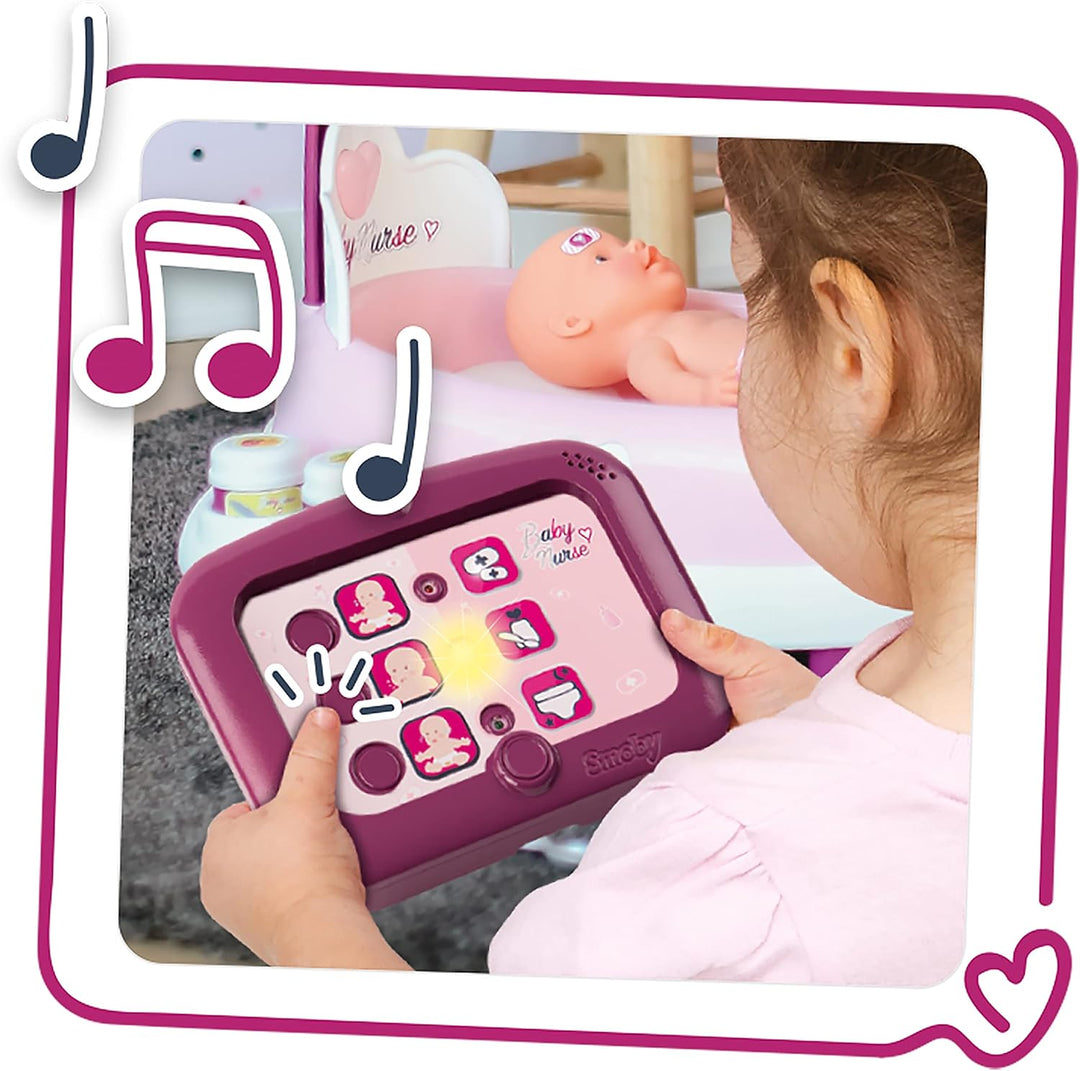 Smoby - Baby Nurse elektronische Puppenpflege-Station - Puppenbett mit Mobile, elektronisches Bedien