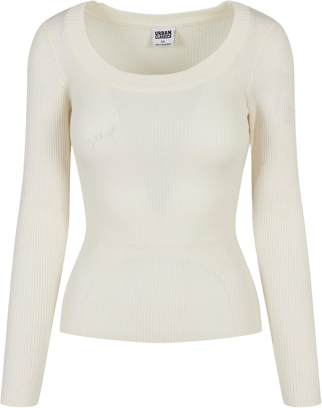 Urban Classics Damen Strickpullover Langarm mit weitem Ripp-Rundhalsausschnitt, leichtes Strick-Swea