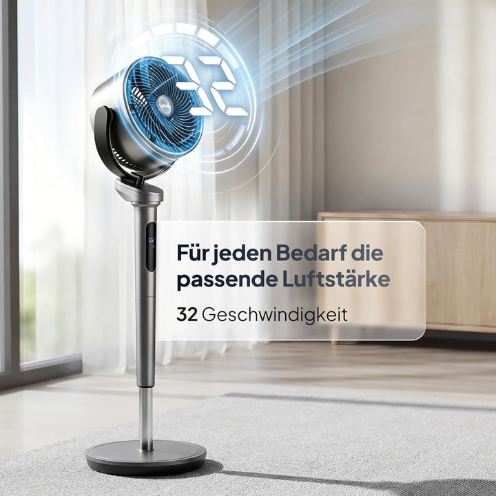 Bonnlo Standventilator mit Fernbedienung & Touchpanel, Ventilator Leise 40dB, Fan 98-115 cm Höhenver