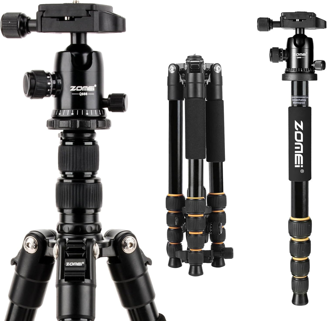 ZOMEI Q666 Kamera Stativ, 155cm Aluminium-Leichtbau Reisestativ, 3-in-1 Fotostativ Makrostativ und E