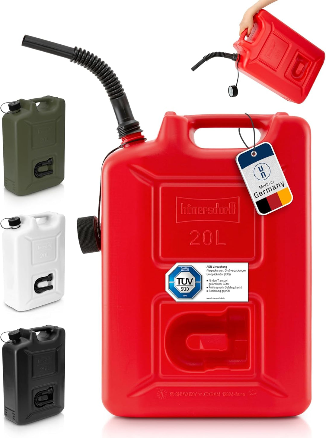 hünersdorff 802060 Kraftstoff-Kanister PROFI 20l für Benzin, Diesel und andere Gefahrgüter, UN-Zulas