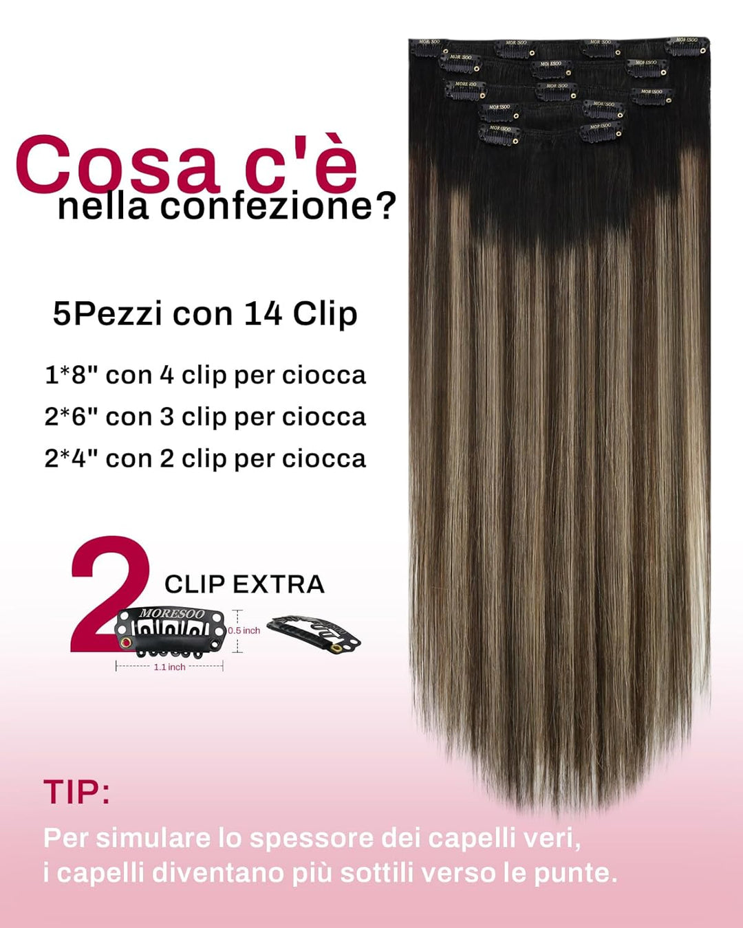 Moresoo Echthaar Extensions Clip Schwarz Remy Clip in Extensions Echthaar Doppelt Tressen Haarextens