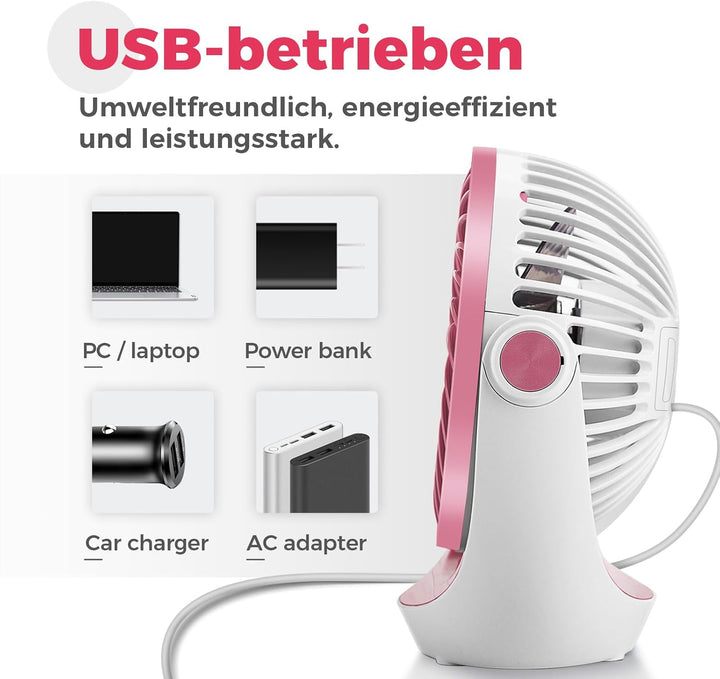 OCOOPA USB Ventilator, Ventilator klein Tischventilator mit starkem Luftstrom und Leise Betrieb 3 Ge