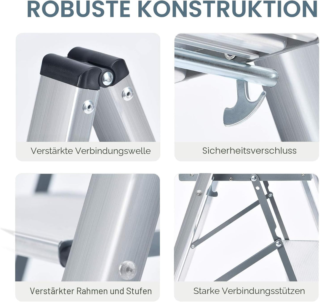 KINGRACK Stufenleiter, Trittleiter Stufen, Klapptrittleiter mit Handlauf, rutschfeste Haushaltsleite