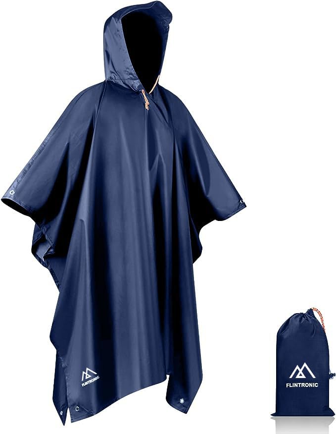 flintronic Regenponcho Herren, Wasserdichter Regenponcho, Leichter regenschutz Regencape, 3 in 1 wie