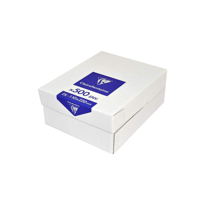 Clairefontaine 6915C - Karton mit 500 Umschlägen DL- 110x220mm, selbstklebend, 90g, Weiss, 1 Karton