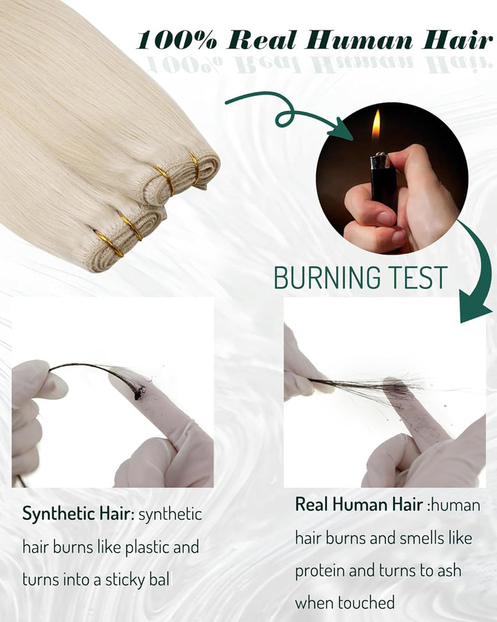 RUNATURE Tressen Extensions Echthaar Weissblond Glatt Echthaar Tressen Zum Einnähen Weisse Blondine