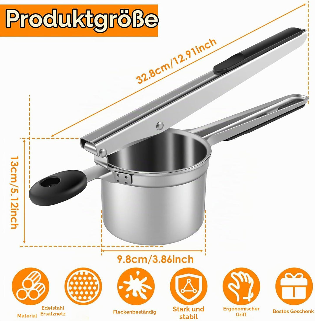 Kartoffelpresse Edelstahl Spätzlepresse mit 3 Lochscheiben Multifunktional Spaghettieispresse Kartof