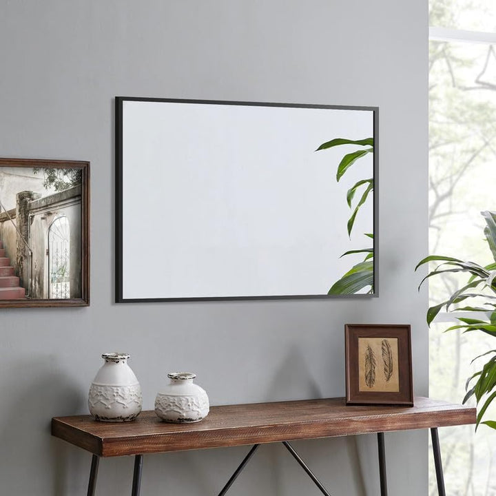 Spiegel Schwarz 50x70cm Wandspiegel Rechteckig mit Metall Rahmen Dekorative Spiegel für Badezimmer W