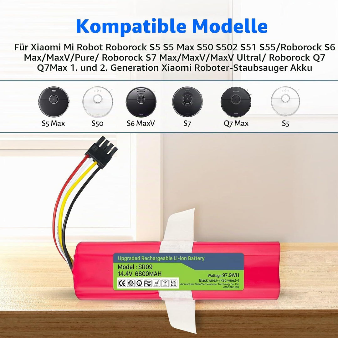 14,4V 6800mAh Li-ion Ersatzakku für Xiaomi Roborock S5 S50 S6 S7 S5 Max Mijia Roborock s51 s502-00 R