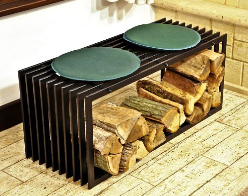 DanDiBo Kaminholzständer Bank D-Stil 100 cm Kaminholzregal Holzkorb Kaminholzhalter