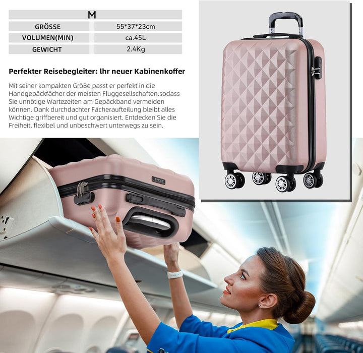 BEIBYE Zwillingsrollen 2066 Hartschale Trolley Koffer Reisekoffer Gepäck M-L-XL-Set (Rosa Gold, M) R