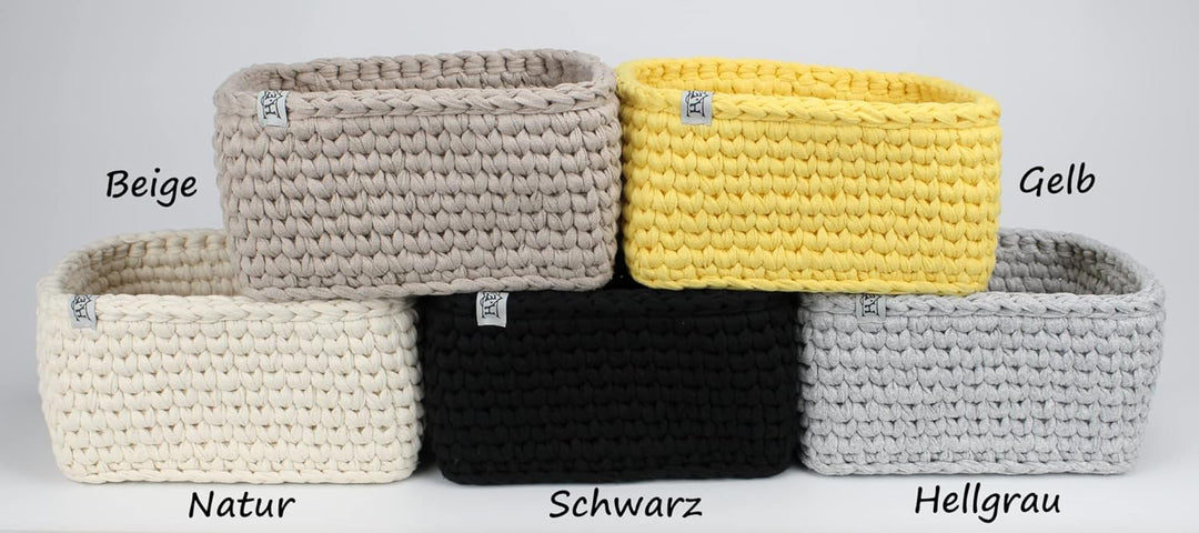 H.E.Arts Utensilo für Wickeltisch Häkel-korb mit Holzboden aus Textilgarn gehäkelt recht-eckig recyc