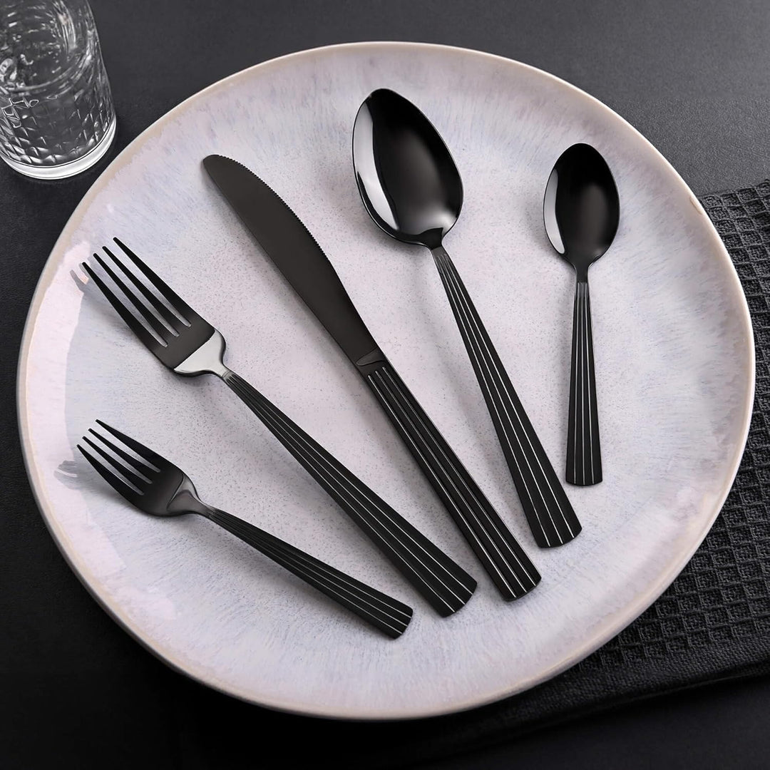 GRÄWE Besteckset für 4 Personen aus Edelstahl, schwarzes Essbesteck, Tafelbesteck Set 16-teilig, spü