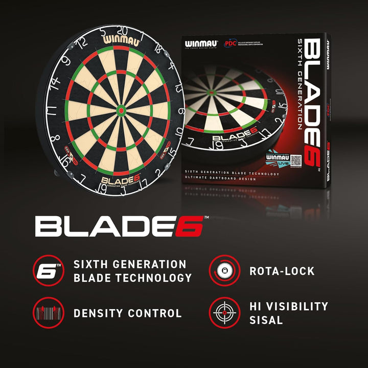 WINMAU Blade 6 Professionelle Bristle Klassische Dartscheibe with Surround und Darts Set (2 Sätze Da