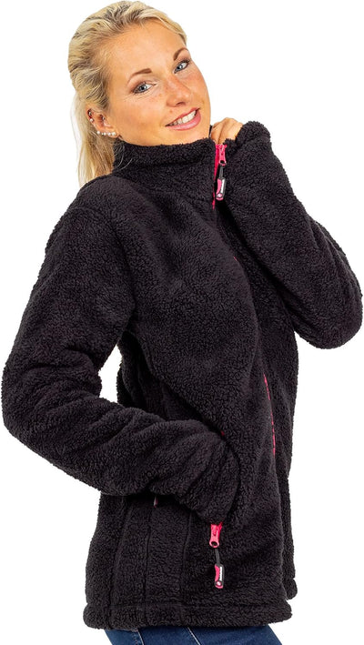 Reichstadt Damen Fleecejacke extra lange Ärmel Kuschelig 4XL Schwarz, 4XL Schwarz
