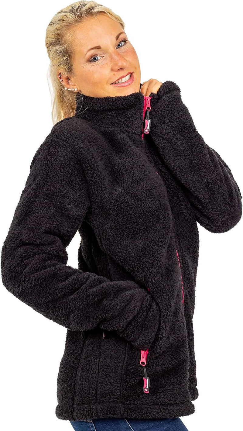 Reichstadt Damen Fleecejacke extra lange Ärmel Kuschelig 4XL Schwarz, 4XL Schwarz