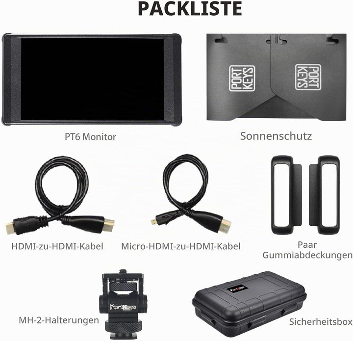 Portkeys PT6 Kamera Feld Monitor 5.2" Touchscreen DSLR Spiegellose Camera Monitor 3D LUT 100% DCI-P3