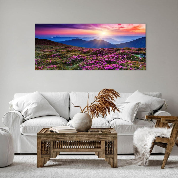 Wandbilder Dekoration Wohnzimmer Wiese Berg Himmel Landschaft Panorama Bilder auf Leinwand 120x50cm
