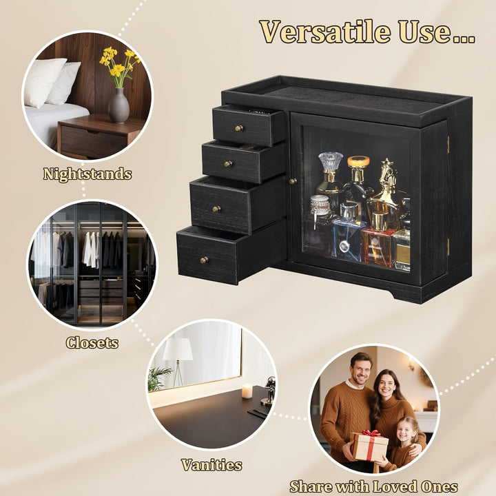 Parfüm Organizer, Holz Herren Parfüm Ständer mit Schublade, Parfüm Regal mit Transparent Sichtbarer