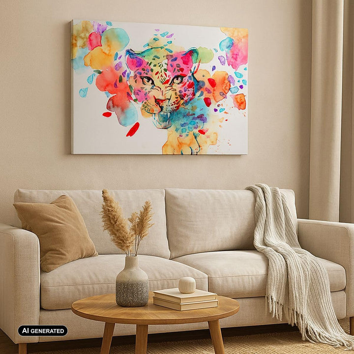 Bilder auf Leinwand 100x70cm Leinwandbild mit Rahmen Farbe Konzept Katze Gross Wanddeko Bild Schlafz