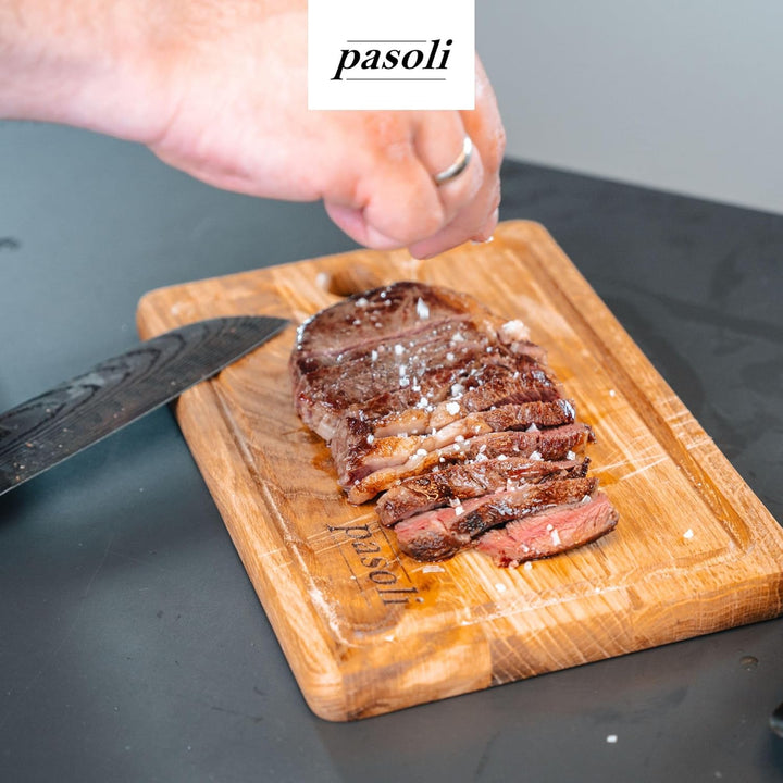 pasoli Steak-Pfanne aus Carbonstahl, voreingebrannt (mit Griffschutz) Steak-Pfanne mit Griffschutz,