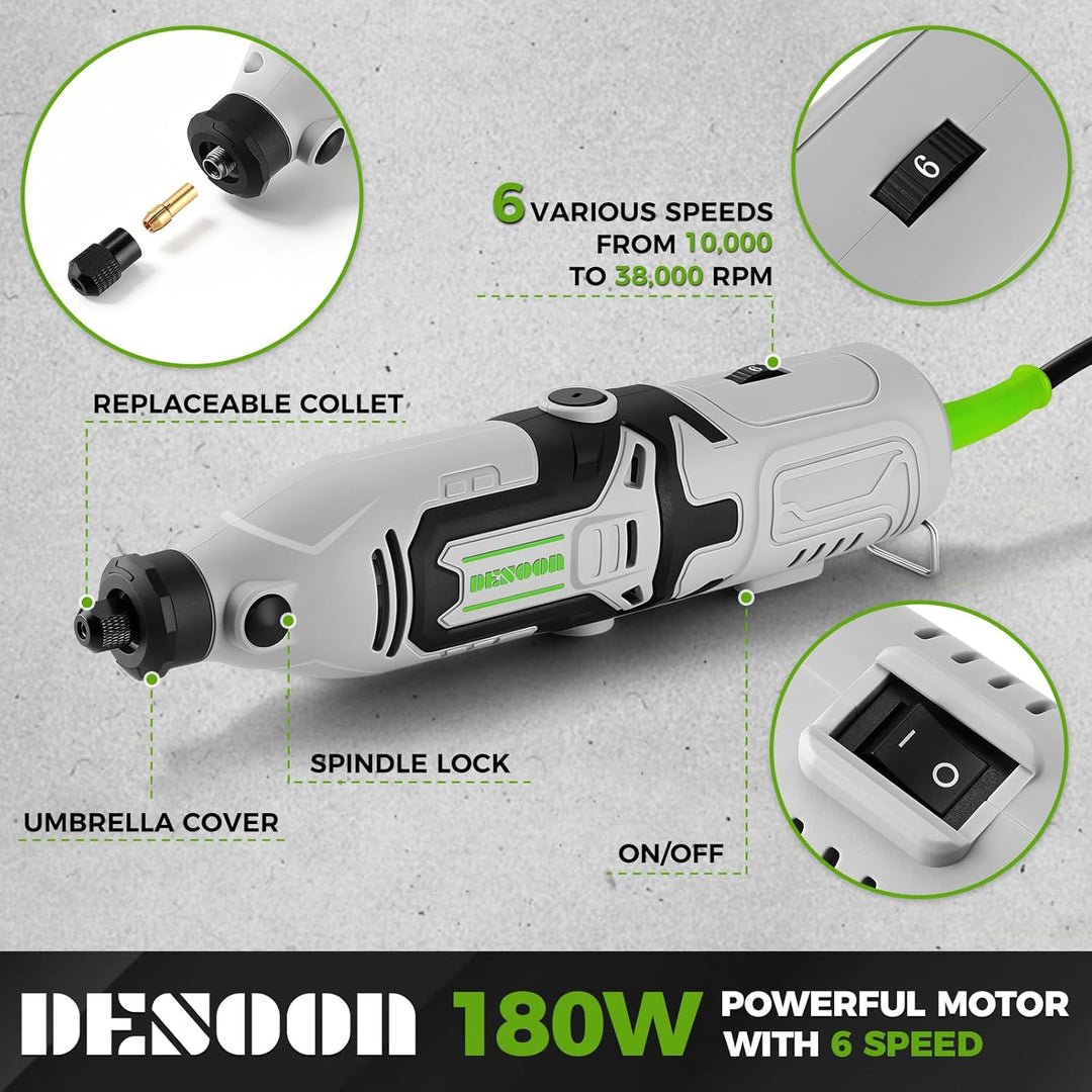 DESOON 170W Multifunktionswerkzeug, Rotationswerkzeug mit 127 Zubehör Set, Variable Drehzahl 8000-35