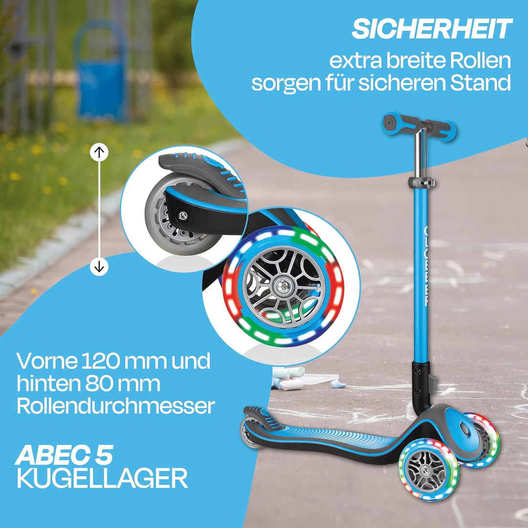 GLOBBER Elite Roller – Tretroller Kinder ab 3 Jahre - Scooter 120/80 mm - ABEC 5, 3-rädrig – höhenve