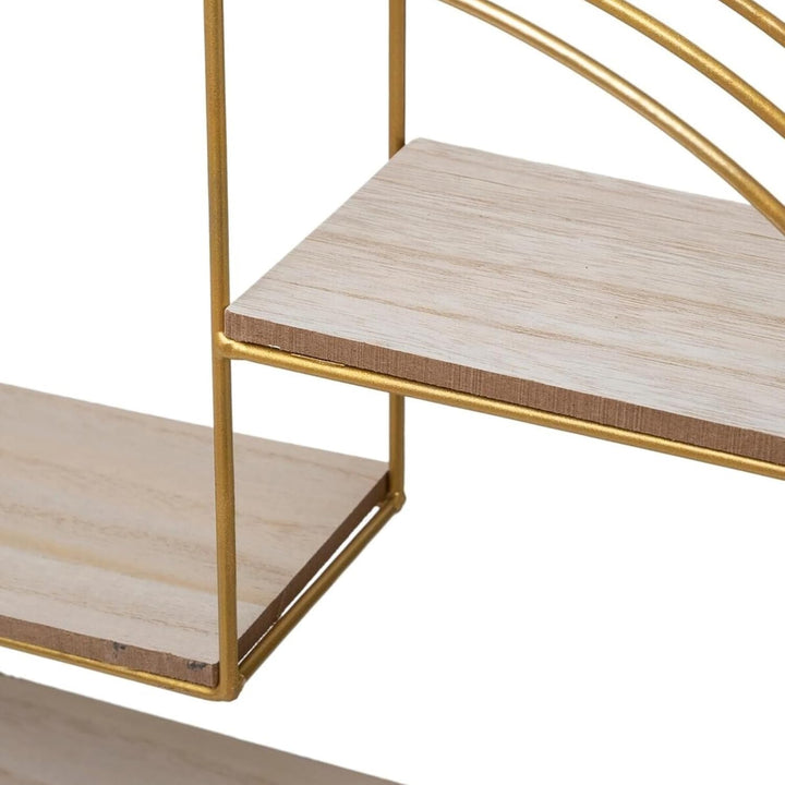Well Home - Wandregal aus Holz, Metall, rund, goldfarben