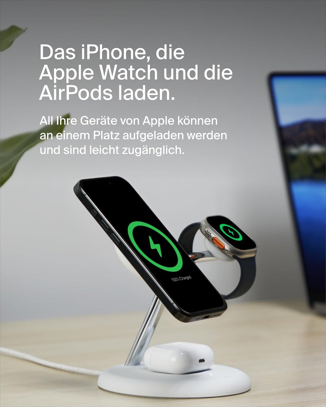 Belkin BoostCharge Pro Kabellose 3-in-1-Ladestation mit Qi2, 15W, MagSafe Kompatibel, Ladegerät Indu
