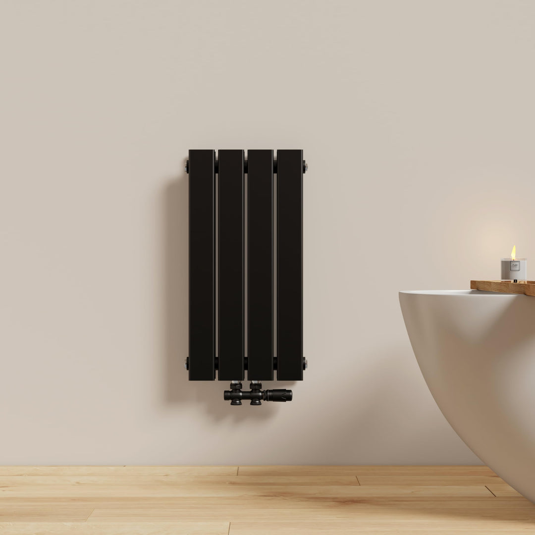 EMKE Heizkörper Klein, 600x304 mm Flachheizkörper Vertikal mit Mittelanschluss, Doppellagig Schwarz