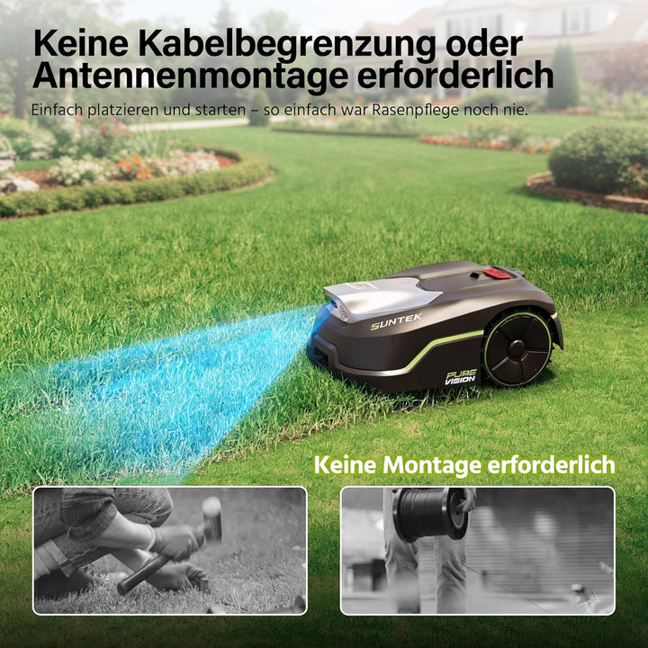 SUNTEK SRM2050 Mähroboter ohne Begrenzungskabel, KI Pure Vision Rasenmäher Roboter für 500 m², 35% S