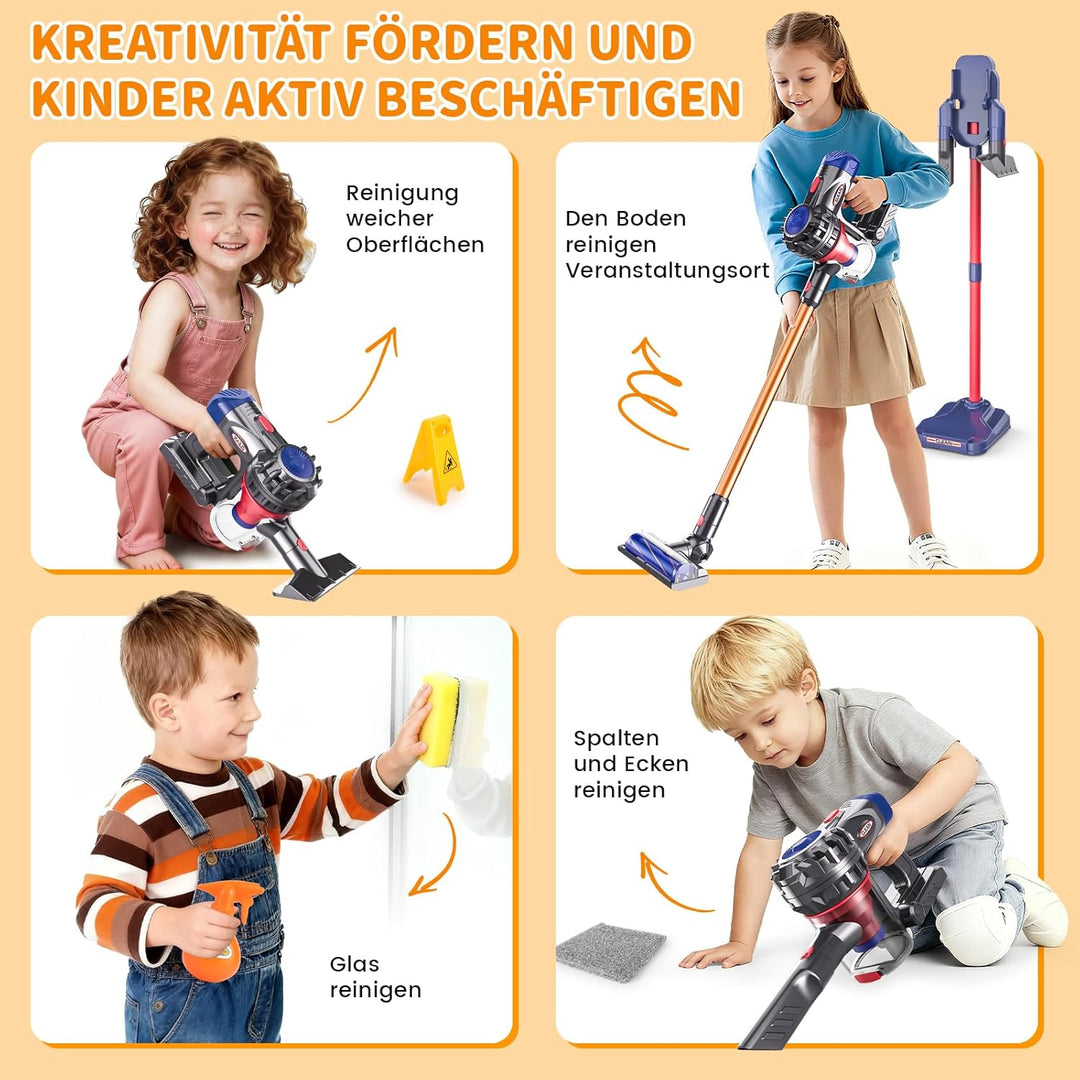 Spielzeug Staubsauger für Kinder, 3-in-1 Staubsauger Spielzeug Set, Realistischer Kinderstaubsauger