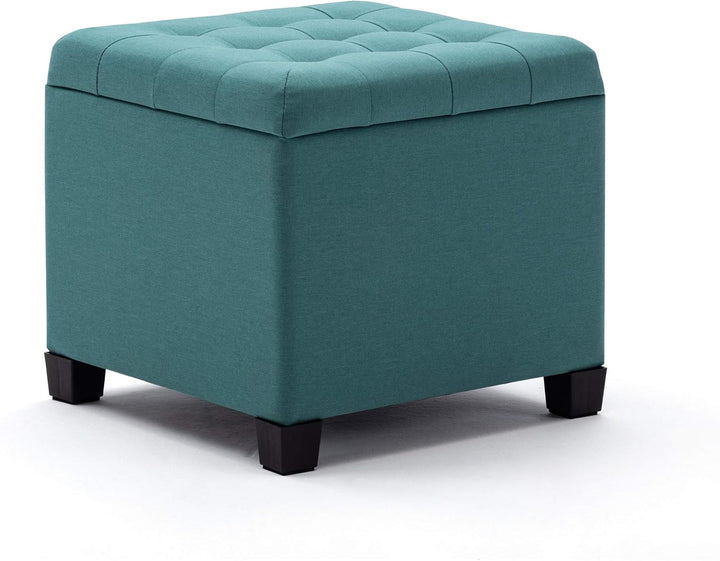 HNNHOME Sitzwürfel, Fusshocker, Ottomane, Aufbewahrungsbox, 45 cm, starker Holzrahmen, Leinen, Wohnz