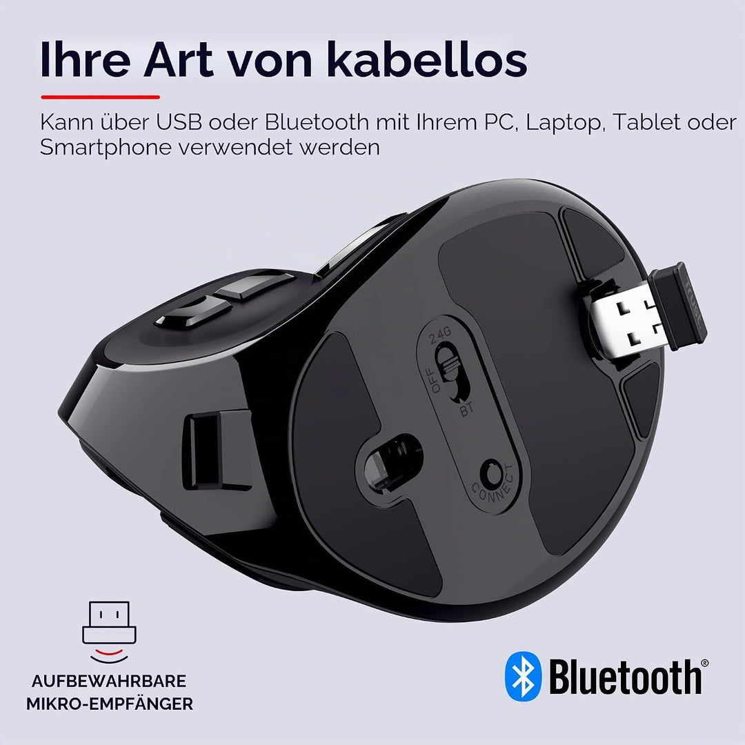 Trust Voxx Vertikale Kabellose Maus, Wiederaufladbare Ergonomische Funkmaus, Bluetooth und 2.4 GHz V