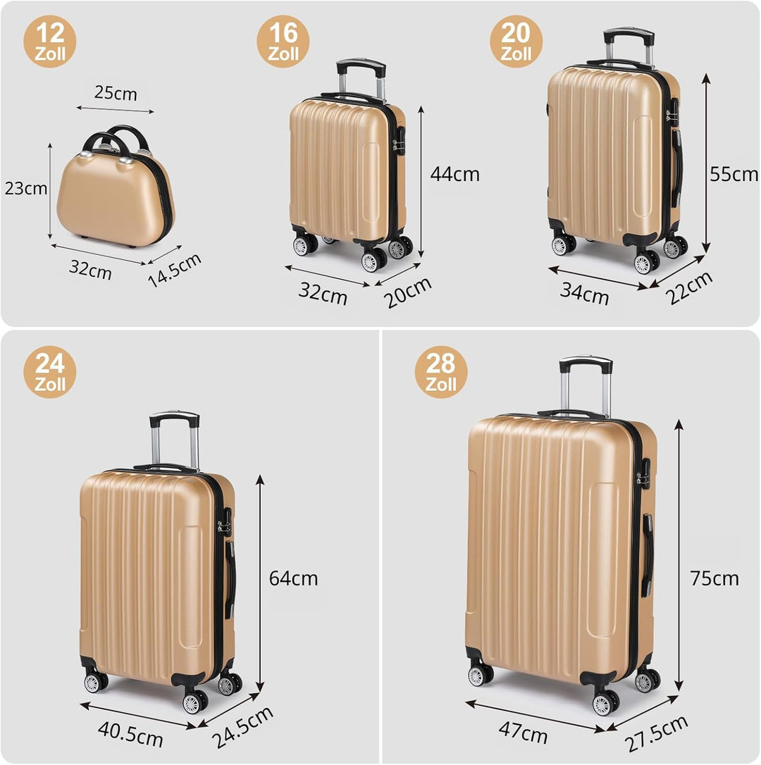 LEADZM Kofferset 5 teilig, Reisekoffer Set mit Kosmetikkoffer, Koffer Set Hartschalen-Trolley aus AB