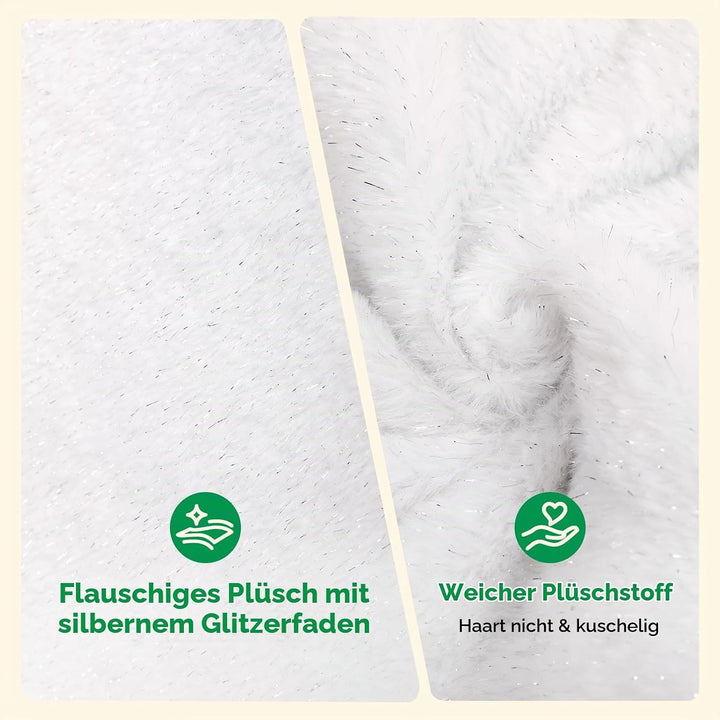 KONVINIT Weihnachtsbaumdecke Weiss Plüsch Christmasbaumdecke Glitzer Kunstfell Weihnachtsbaumteppich