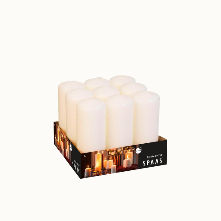 SPAAS 9er-Pack Stumpenkerze 60/150 mm, ± 45 Stunden, ohne Duft - elfenbein, Elfenbein