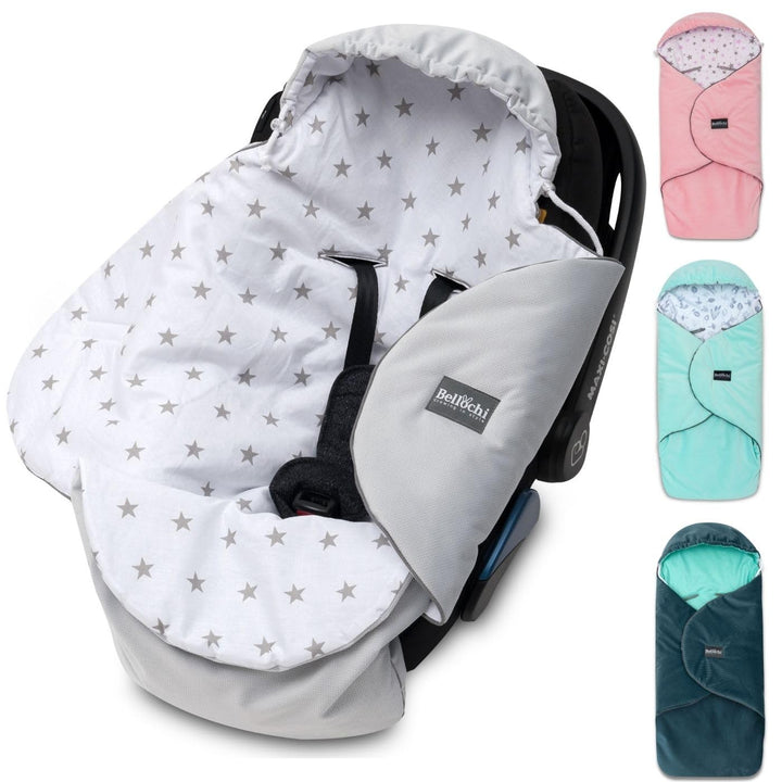 Premium Einschlagdecke Babyschale, Baby Erstausstattung aus Baumwolle für Autositz, Kuscheldecke für
