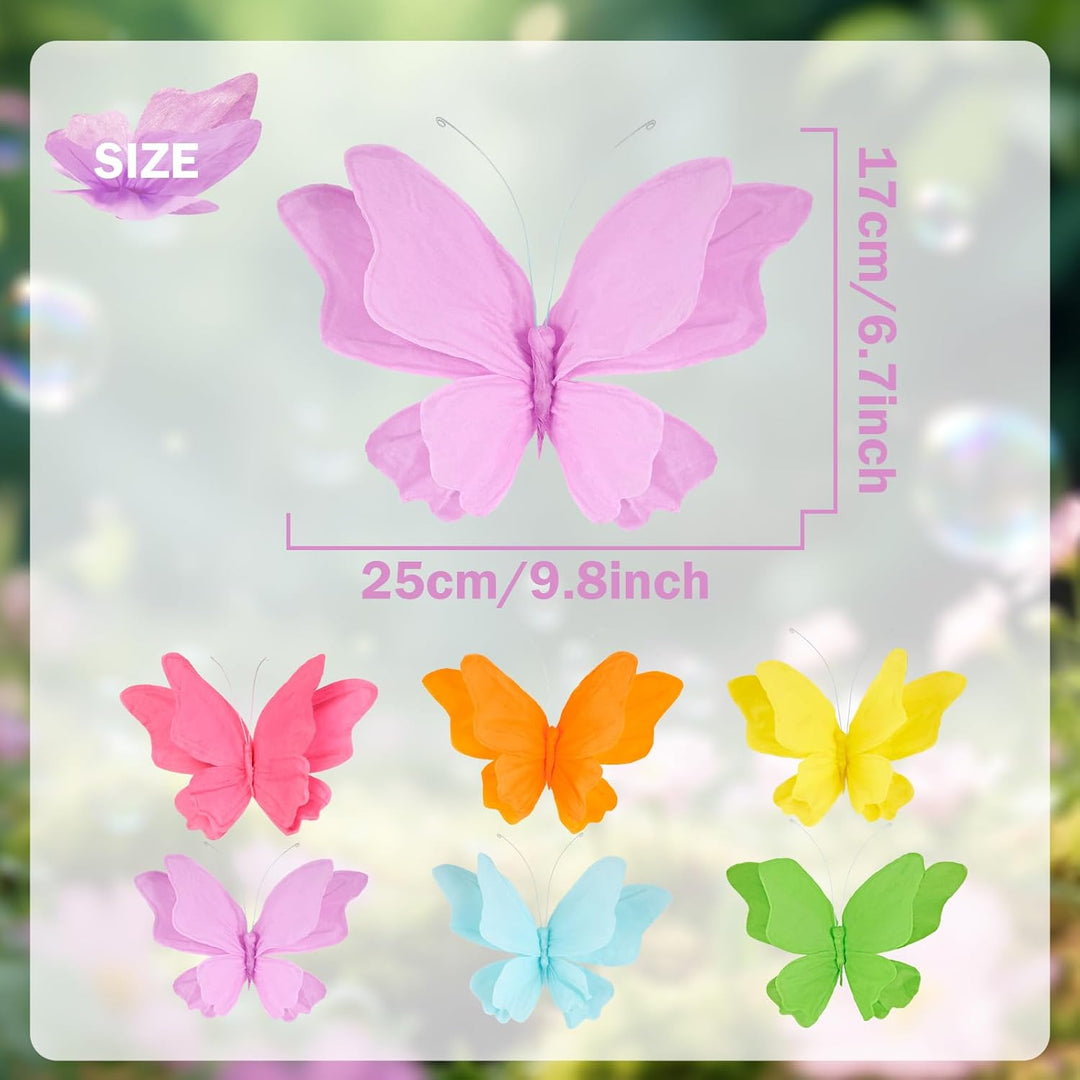 SUNBEAUTY 6 Stück 3D Schmetterling Deko mit Clip Papier Schmetterlinge Deko Bunt Fliegende Schmetter