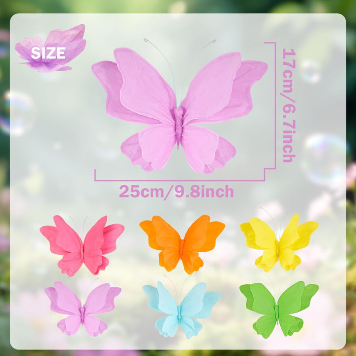 SUNBEAUTY 6 Stück 3D Schmetterling Deko mit Clip Papier Schmetterlinge Deko Bunt Fliegende Schmetter