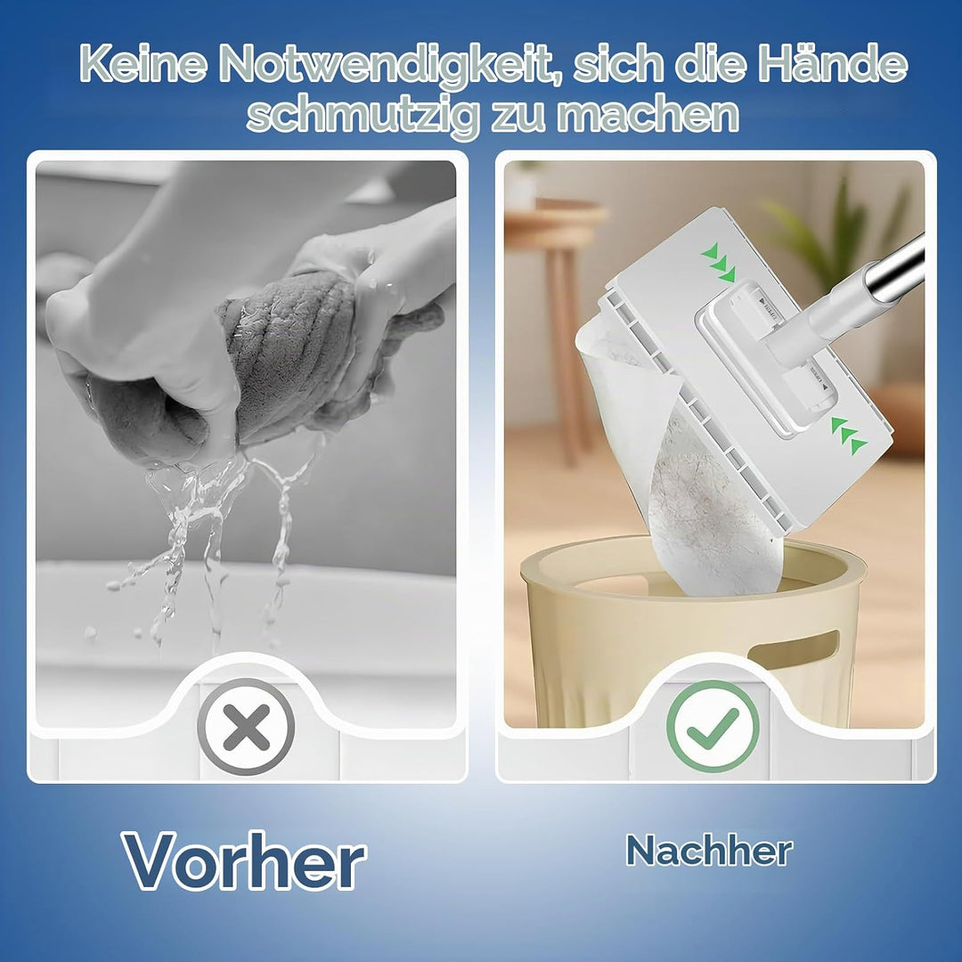 Bodenwischer, Wischer mit Druck-Klemm-System, EIN Knopf zum Wechseln, Automatisches Klemmtuch,wischm