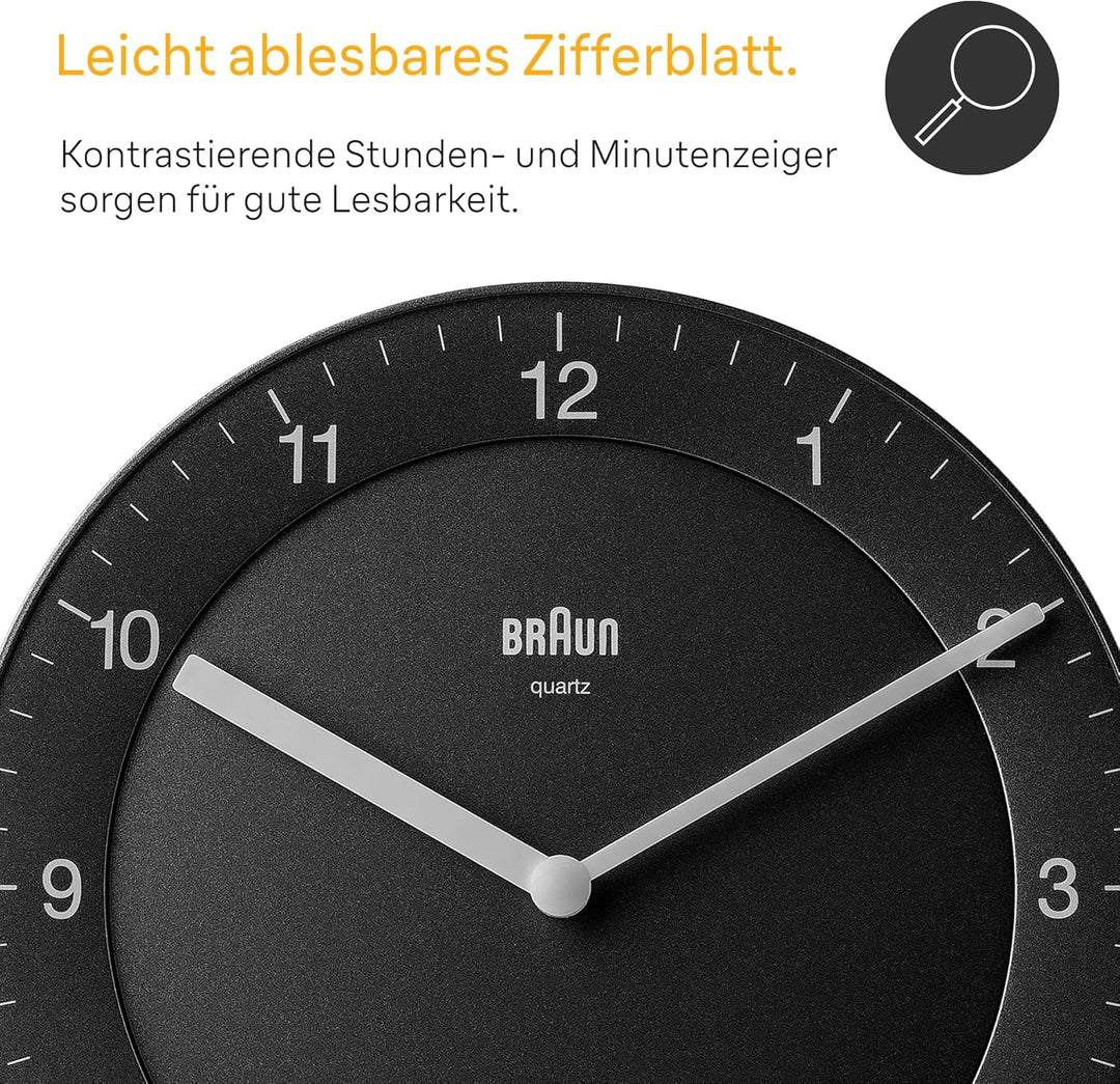 Braun Klassische analoge Wanduhr mit ruhigem Quarzuhrwerk, leicht lesbarem Zifferblatt mit 20 cm Dur