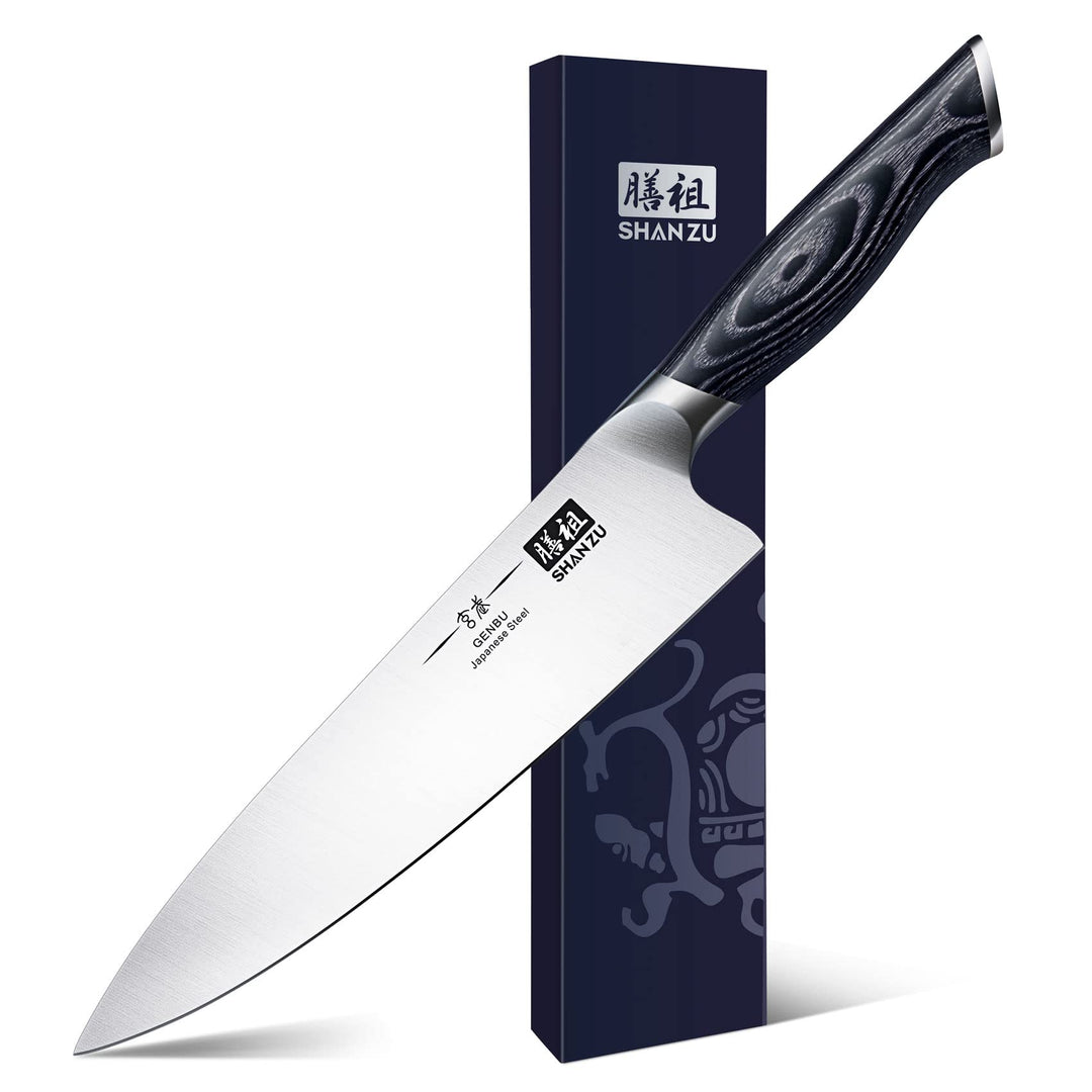 SHAN ZU Kochmesser Küchemesser 20CM Extra Scharfe Profi Messer aus Hochwertigem Carbon Edelstahl Che